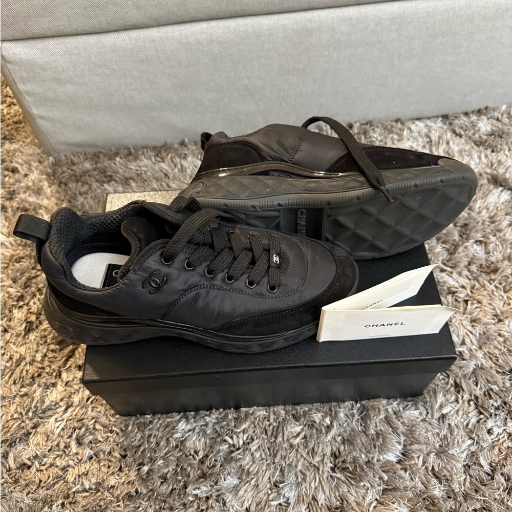 Chanel Black Quilted Women's Sneakers View 2